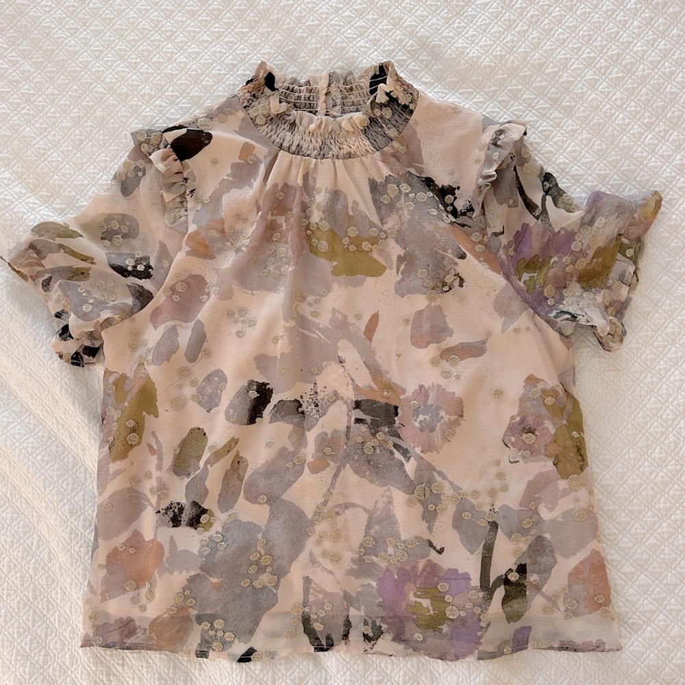 Boutique Embroidered Abstract Top with metallic thread design